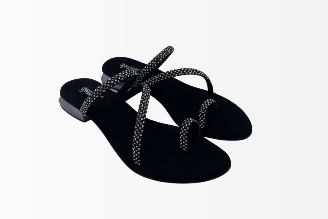 Rhinestone-Embellished T-Strap Sandals
